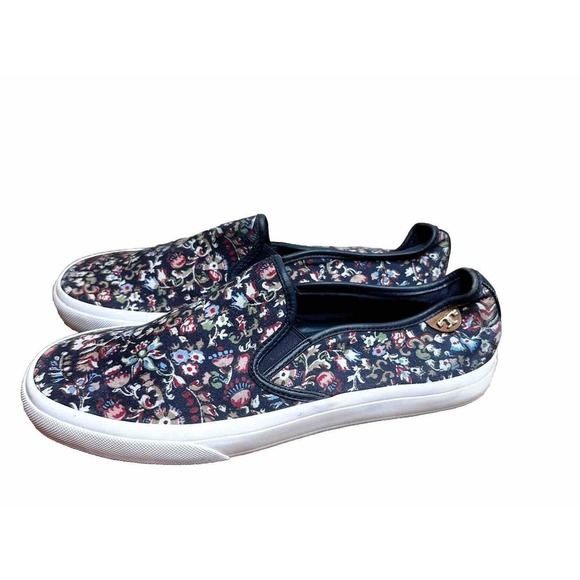 Tory Burch Navy Blue Floral Canvas Casual Sneakers Women Sz 10 - Picture 5 of 10